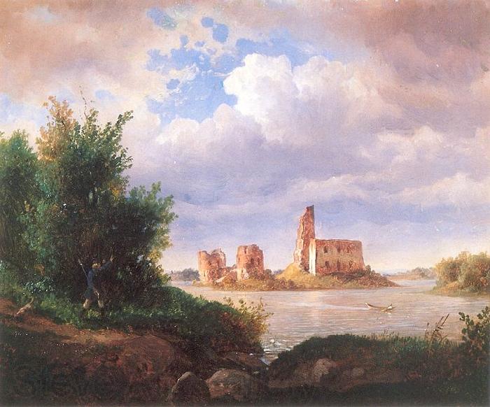 Wojciech Gerson Castle ruins in Trakai near Vilnius. Norge oil painting art